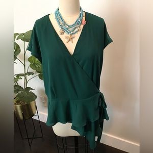 Vince Camuto forest green V neck wrap top